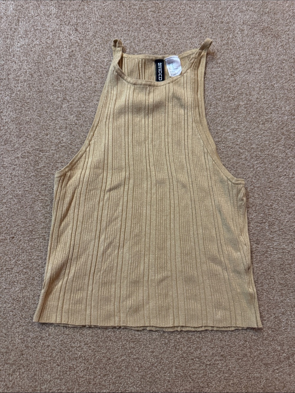Divided Ribbed High Neck Tank Top in Mustard Yellow size M